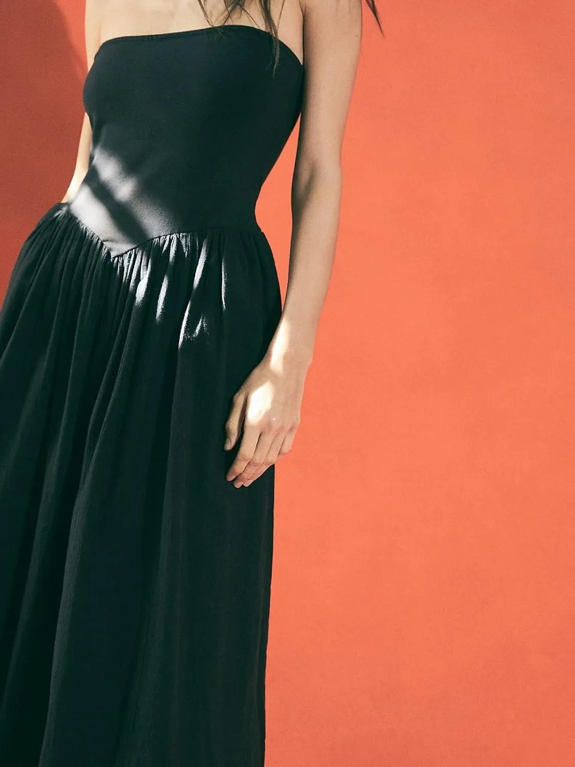 Womens Strapless Maxi Dress 2025 Summer Sleeveless Backless Patchwork A Line Flowy Solid Elegant Tube Top Dress