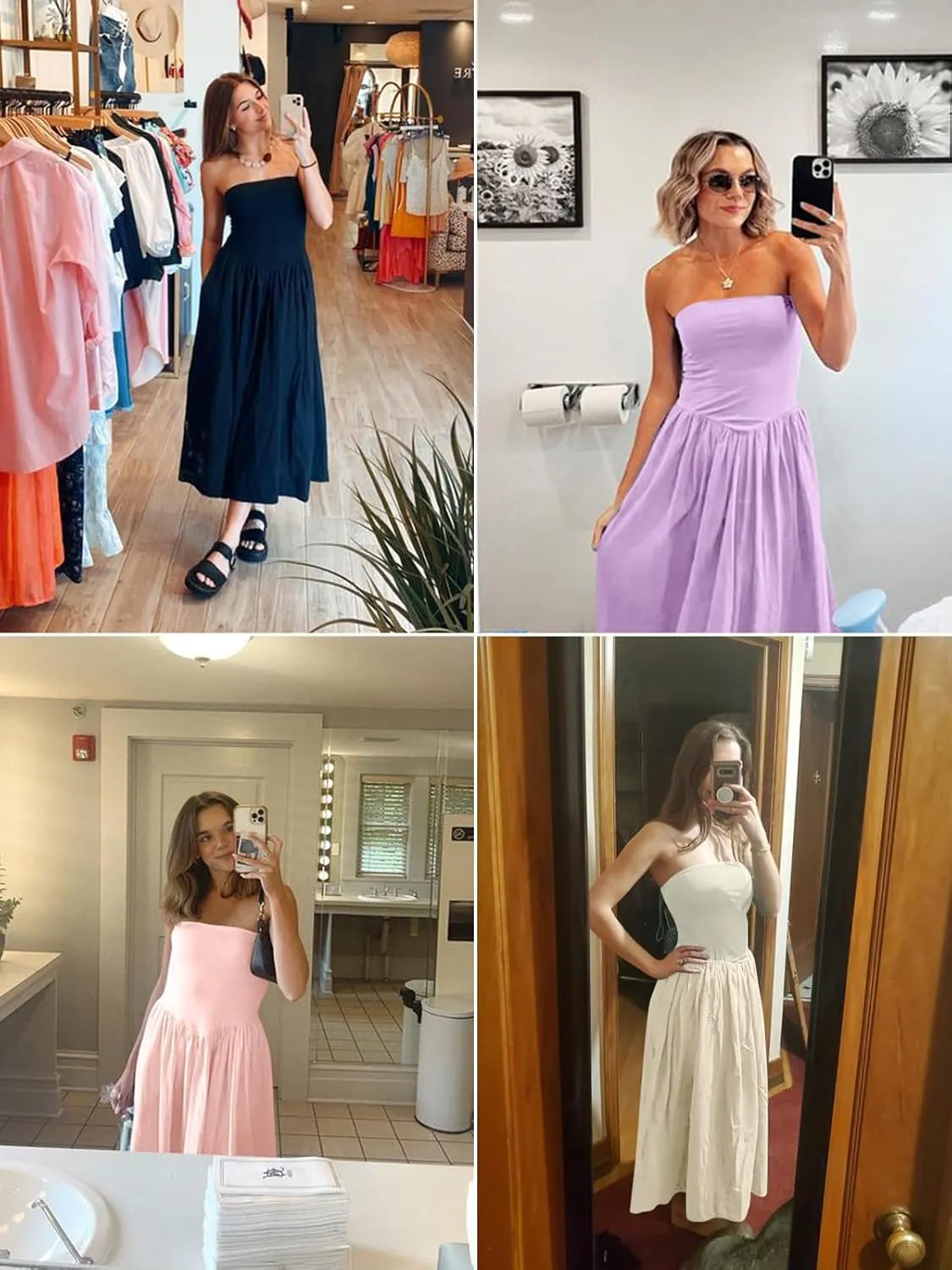 Womens Strapless Maxi Dress 2025 Summer Sleeveless Backless Patchwork A Line Flowy Solid Elegant Tube Top Dress