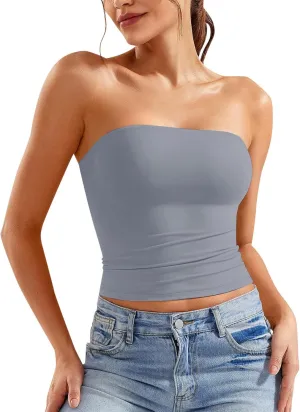 Womens Strapless Tube Tops Sexy Backless Sleeveless Bandeau Shirts Going Out Crop Top Summer Outfits 2025