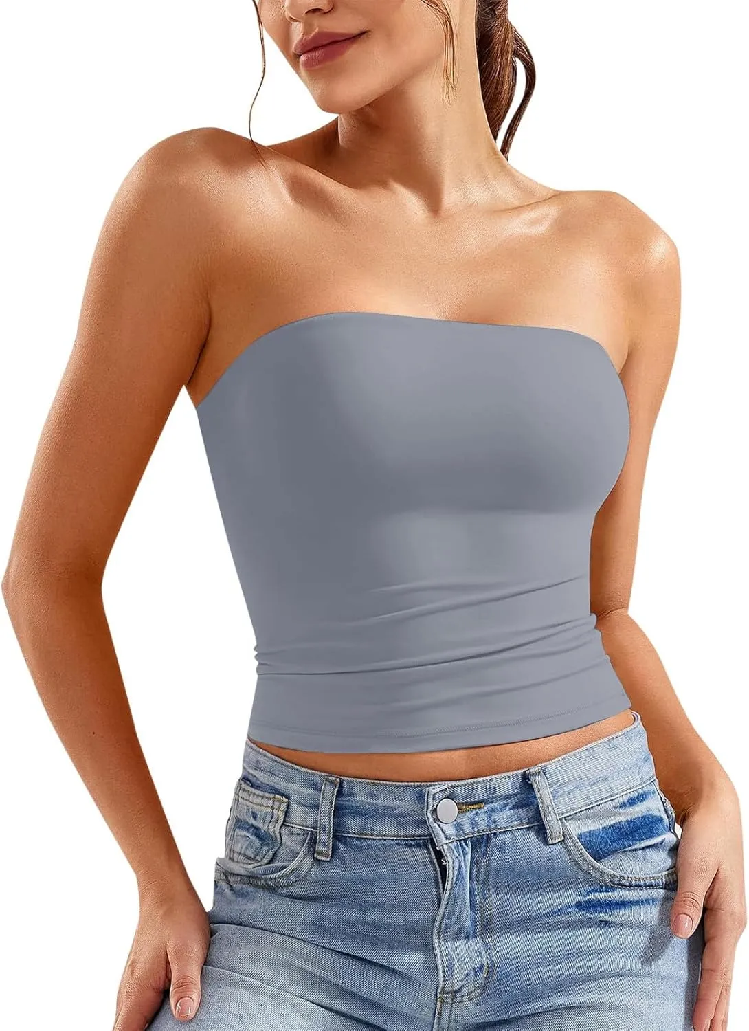 Womens Strapless Tube Tops Sexy Backless Sleeveless Bandeau Shirts Going Out Crop Top Summer Outfits 2025