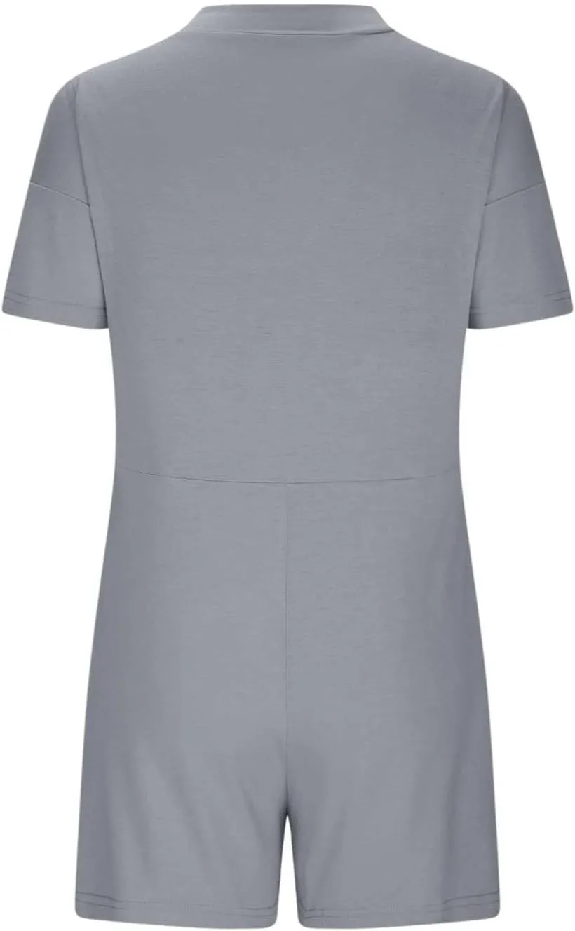 Womens Summer 2025 Plus Size Romper Jumpsuits with Pockets Short Sleeve V Neck Trendy Casual Overall Shorts