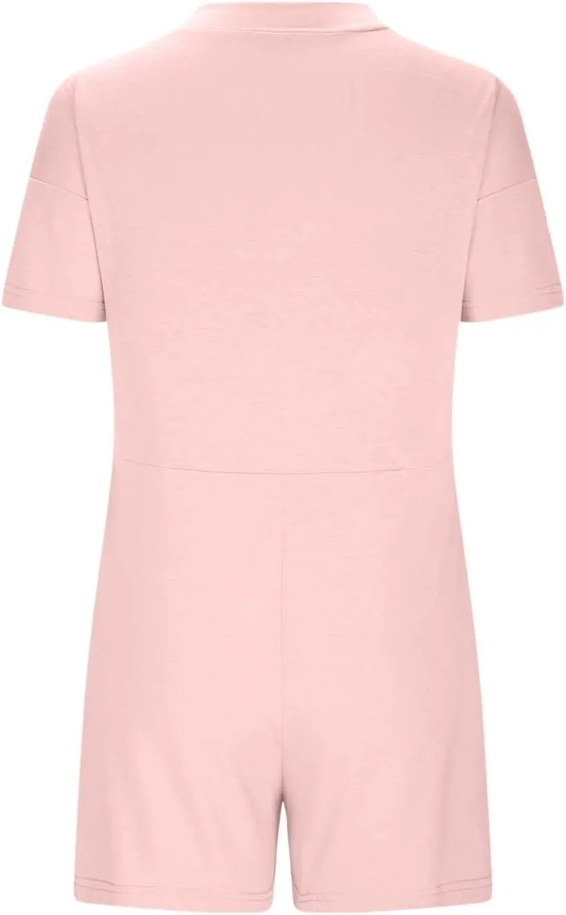 Womens Summer 2025 Plus Size Romper Jumpsuits with Pockets Short Sleeve V Neck Trendy Casual Overall Shorts