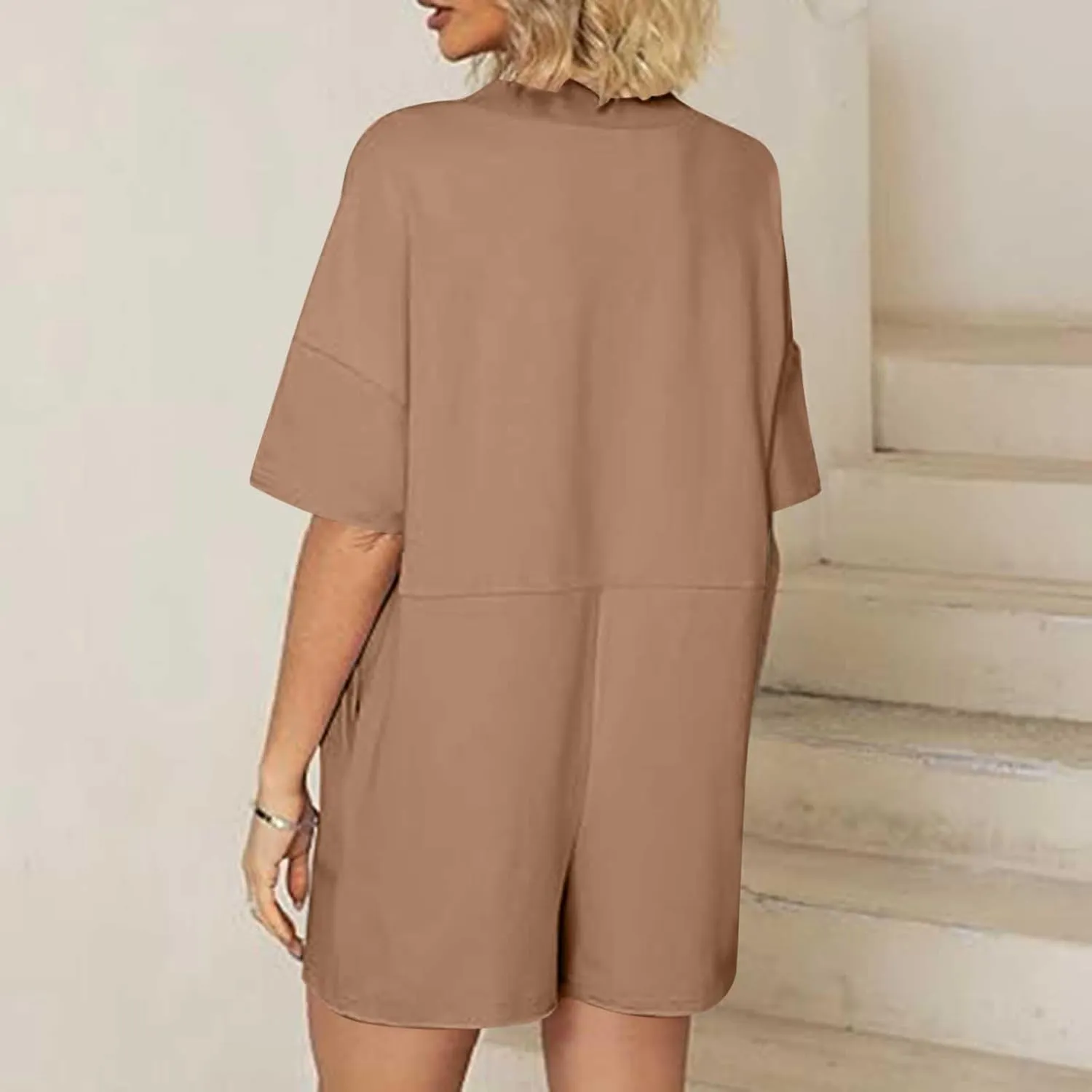 Womens Summer 2025 Plus Size Romper Jumpsuits with Pockets Short Sleeve V Neck Trendy Casual Overall Shorts