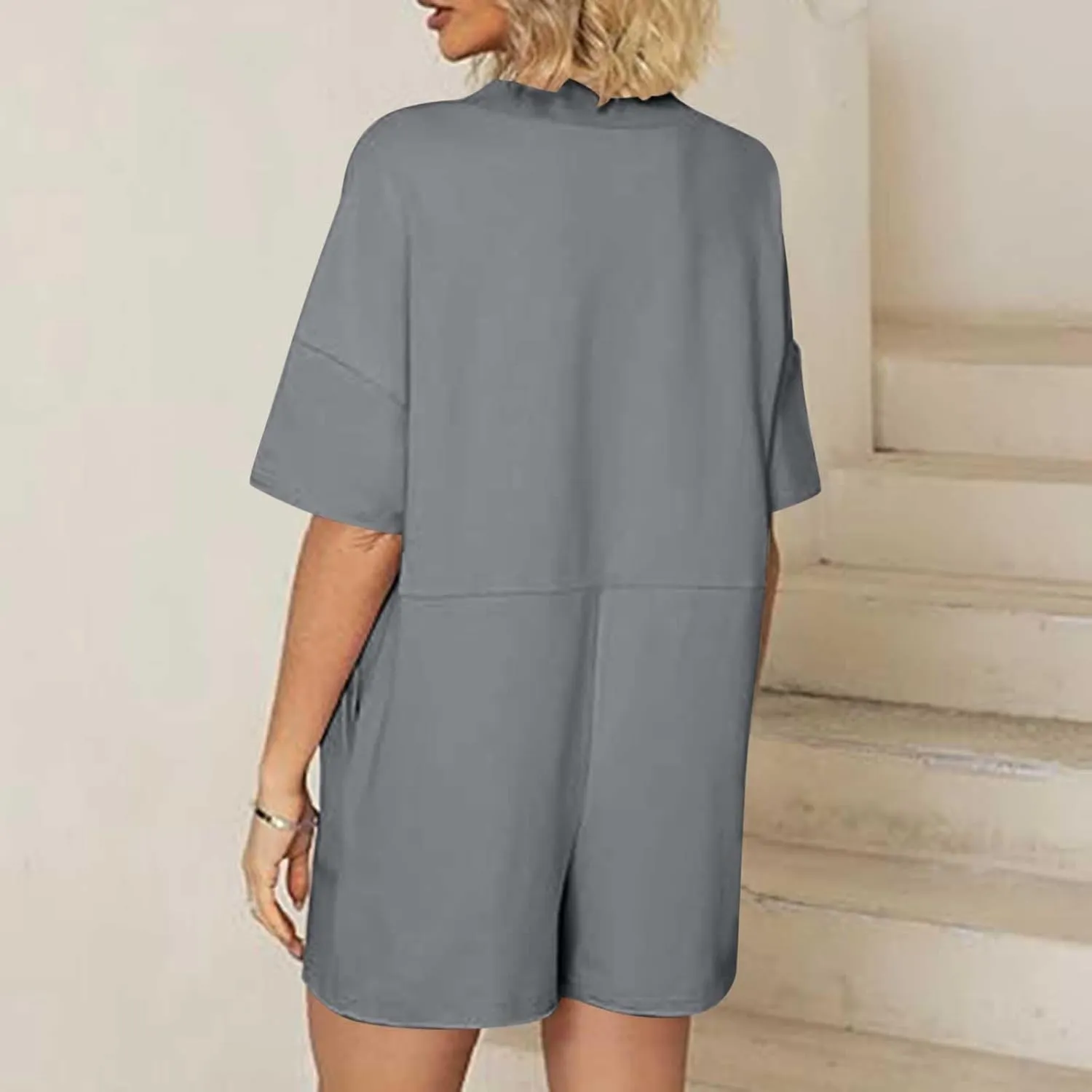 Womens Summer 2025 Plus Size Romper Jumpsuits with Pockets Short Sleeve V Neck Trendy Casual Overall Shorts