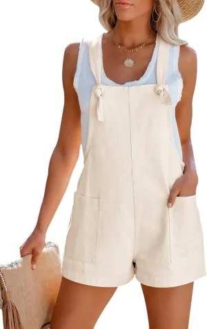 Women's Summer Casual Sleeveless Rompers Loose Spaghetti Strap Denim Shorts Overalls Jumpsuit with Pockets