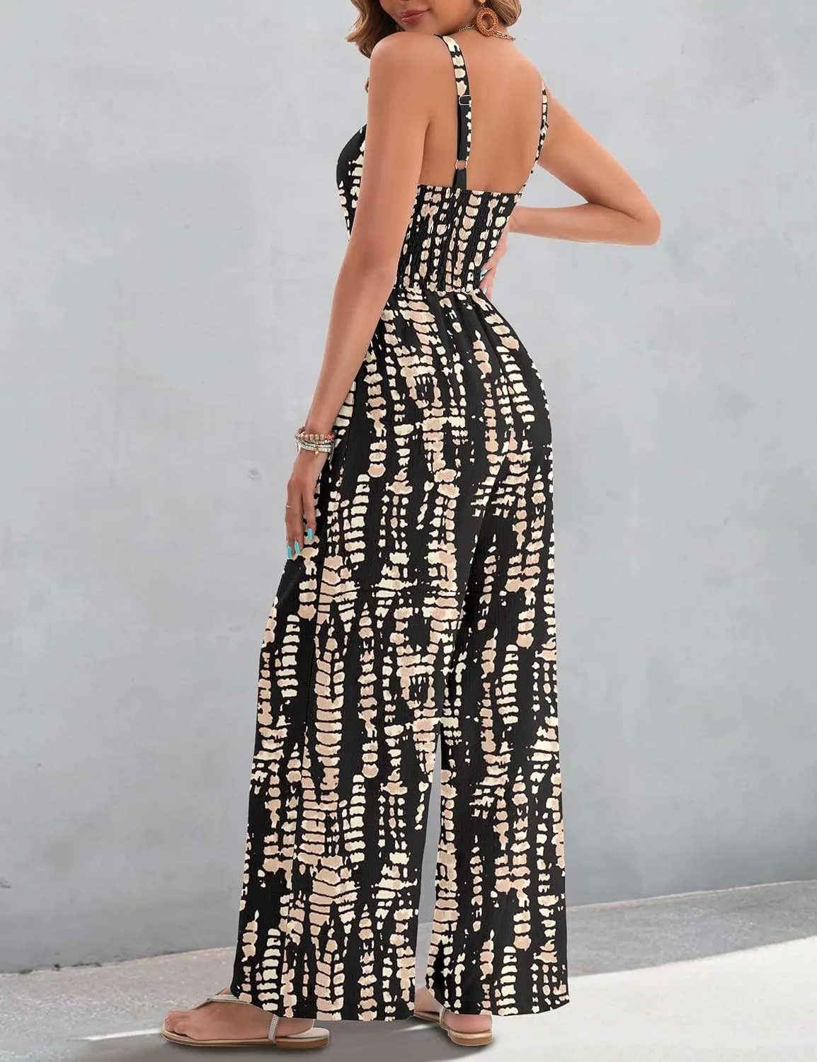 Womens Summer Jumpsuits Dressy Sexy V Neck Twist One Piece Outfits Sleeveless Casual Wide Leg Long Pant Rompers