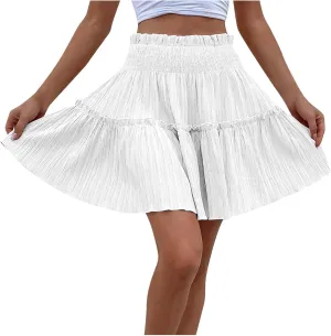 Women's Summer Skirts Cute High Waist Ruffle Skirt Swing Beach Mini Skirt A-Line Flowy Boho Beach Skirts