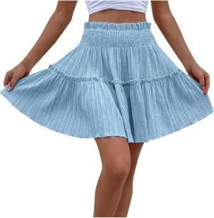 Women's Summer Skirts Cute High Waist Ruffle Skirt Swing Beach Mini Skirt A-Line Flowy Boho Beach Skirts