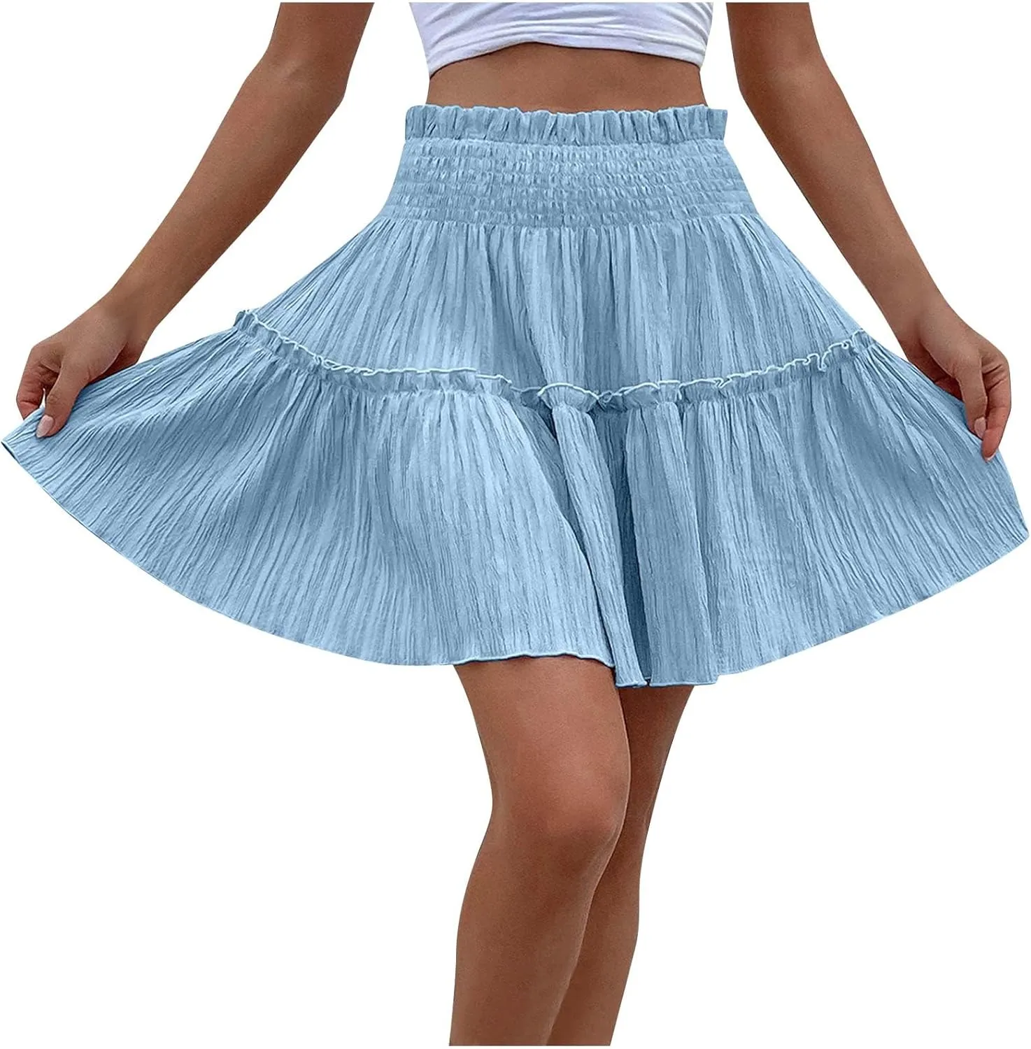 Women's Summer Skirts Cute High Waist Ruffle Skirt Swing Beach Mini Skirt A-Line Flowy Boho Beach Skirts