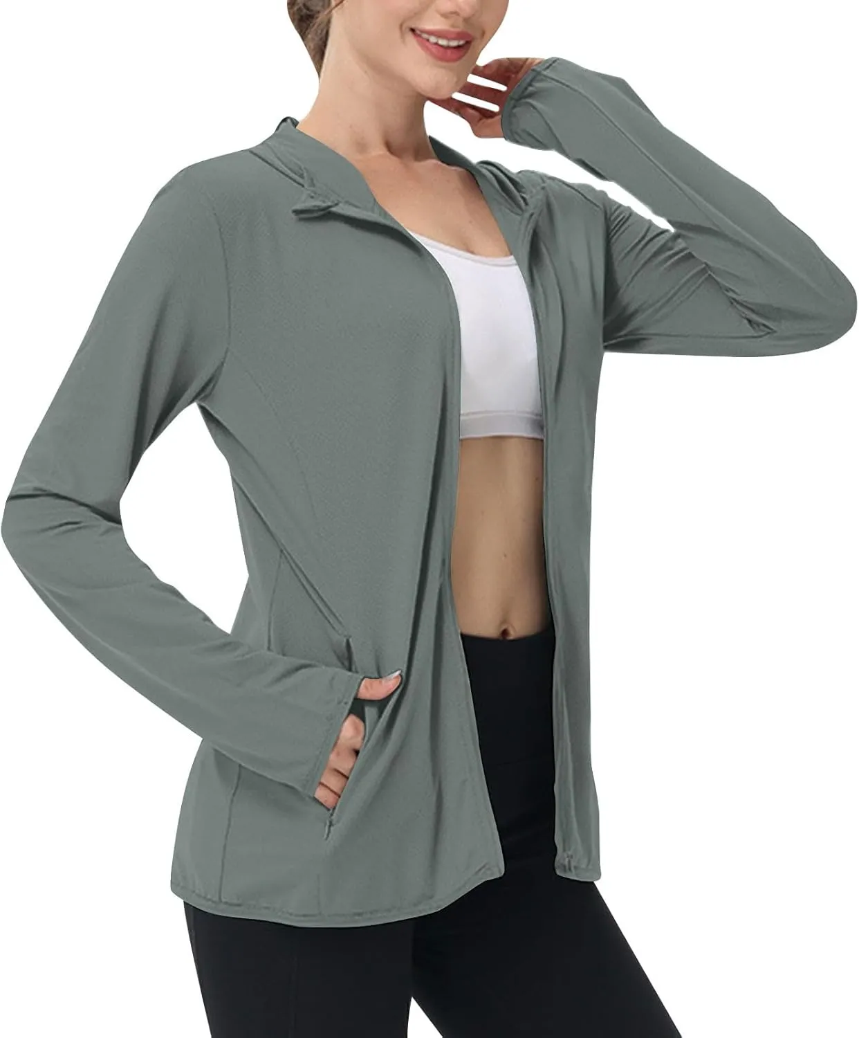 Womens Sunscreen Jacket Hoodies Sweater Long Sleeve Pockets Outdoor Lattice Splicing Pullover Sweatshirts Coats
