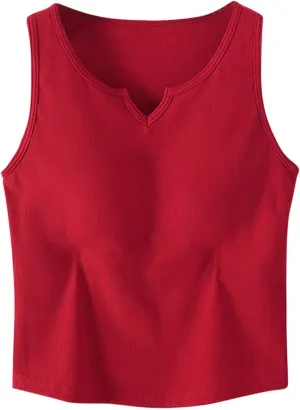 Womens Tank Top Built in Bra Notch V Neck Smooth Soft Lightweight Crop Smooth Athletic Workout Yoga Tanks Undershirt