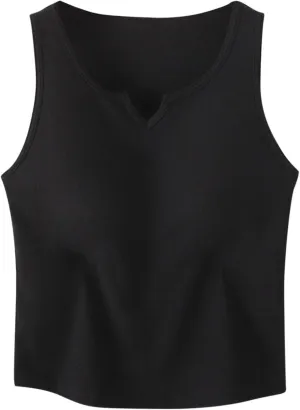 Womens Tank Top Built in Bra Notch V Neck Smooth Soft Lightweight Crop Smooth Athletic Workout Yoga Tanks Undershirt