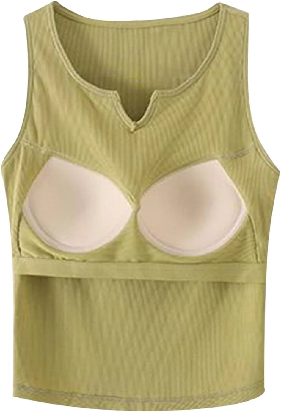 Womens Tank Top Built in Bra Notch V Neck Smooth Soft Lightweight Crop Smooth Athletic Workout Yoga Tanks Undershirt