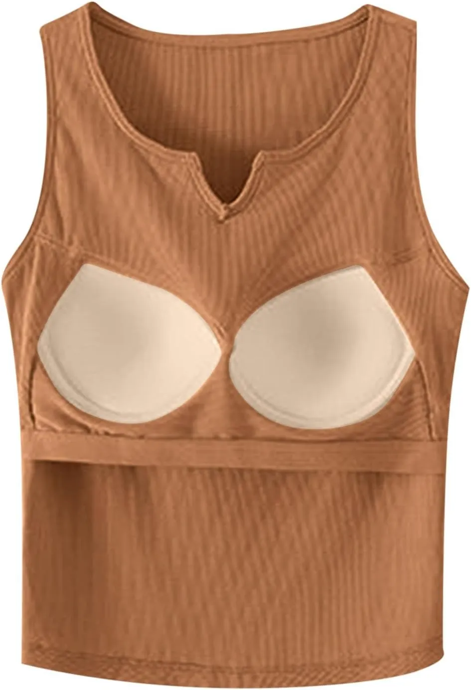 Womens Tank Top Built in Bra Notch V Neck Smooth Soft Lightweight Crop Smooth Athletic Workout Yoga Tanks Undershirt