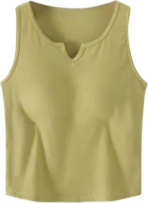 Womens Tank Top Built in Bra Notch V Neck Smooth Soft Lightweight Crop Smooth Athletic Workout Yoga Tanks Undershirt