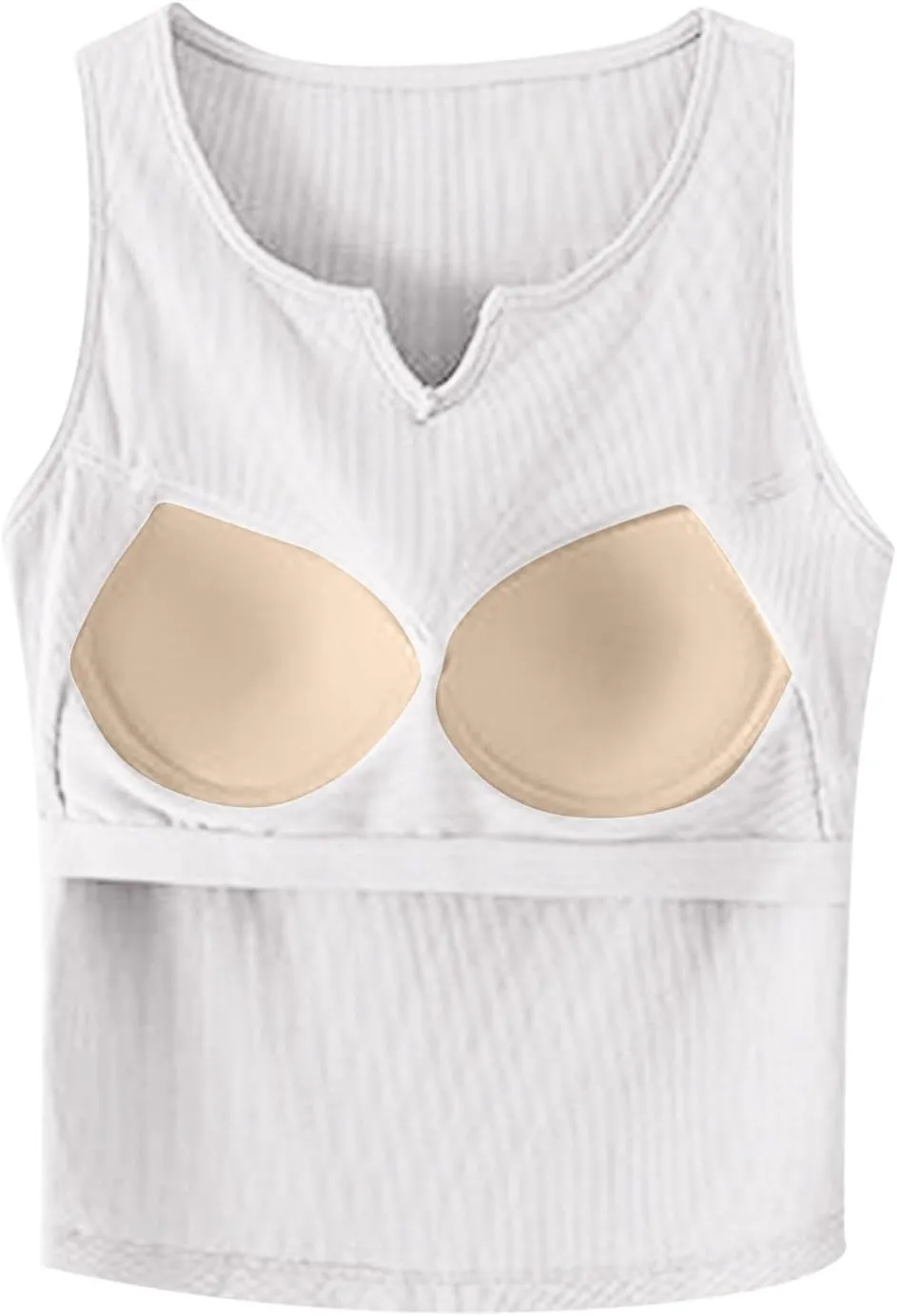 Womens Tank Top Built in Bra Notch V Neck Smooth Soft Lightweight Crop Smooth Athletic Workout Yoga Tanks Undershirt