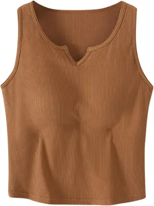 Womens Tank Top Built in Bra Notch V Neck Smooth Soft Lightweight Crop Smooth Athletic Workout Yoga Tanks Undershirt