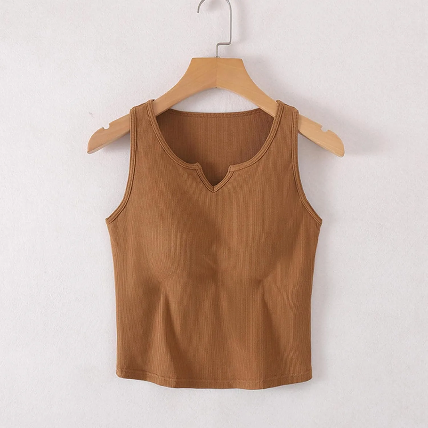 Womens Tank Top Built in Bra Notch V Neck Smooth Soft Lightweight Crop Smooth Athletic Workout Yoga Tanks Undershirt