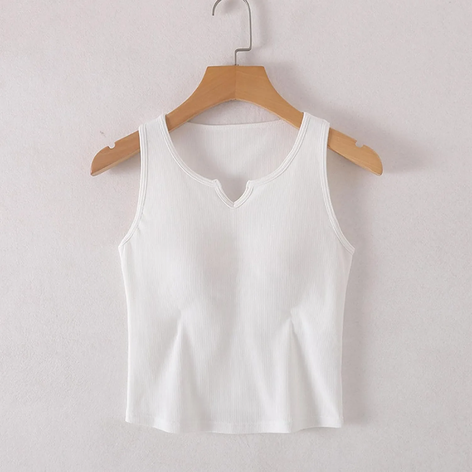 Womens Tank Top Built in Bra Notch V Neck Smooth Soft Lightweight Crop Smooth Athletic Workout Yoga Tanks Undershirt