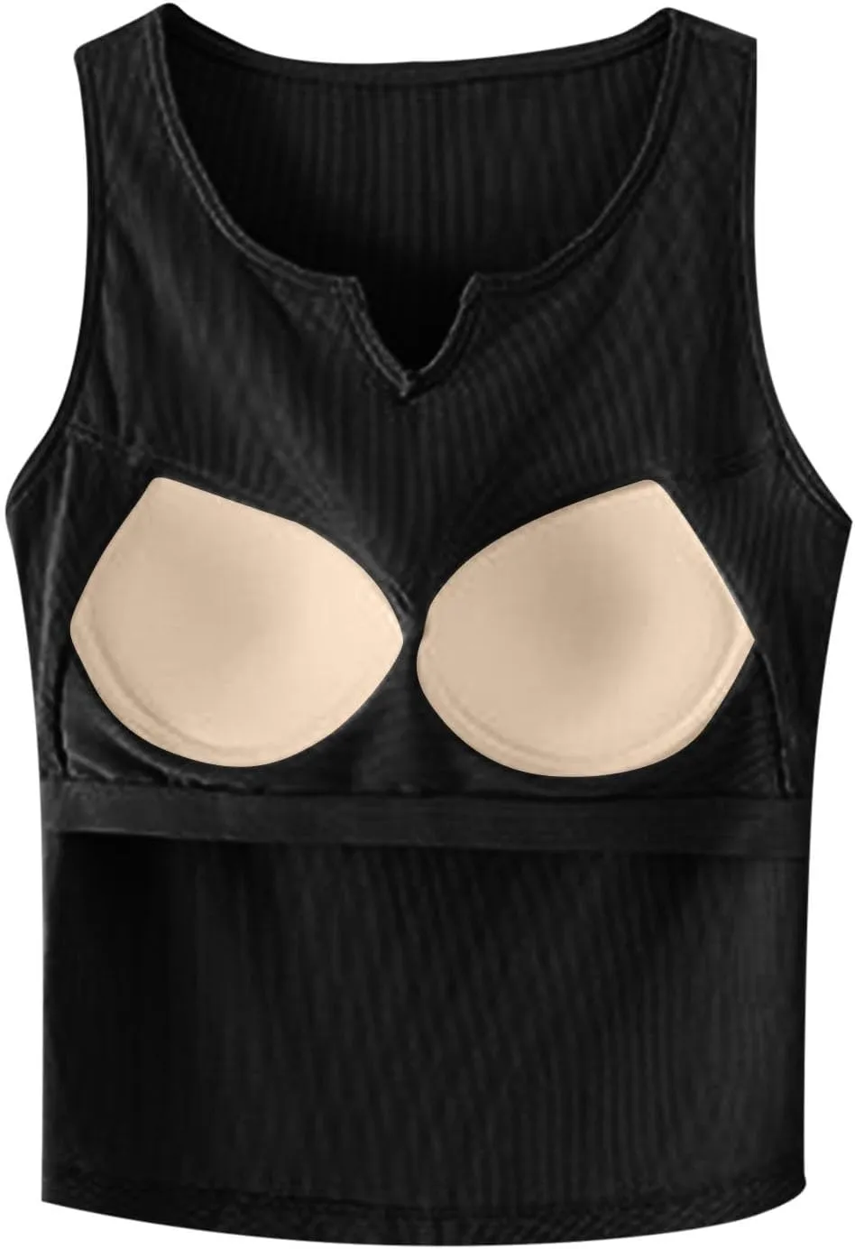 Womens Tank Top Built in Bra Notch V Neck Smooth Soft Lightweight Crop Smooth Athletic Workout Yoga Tanks Undershirt