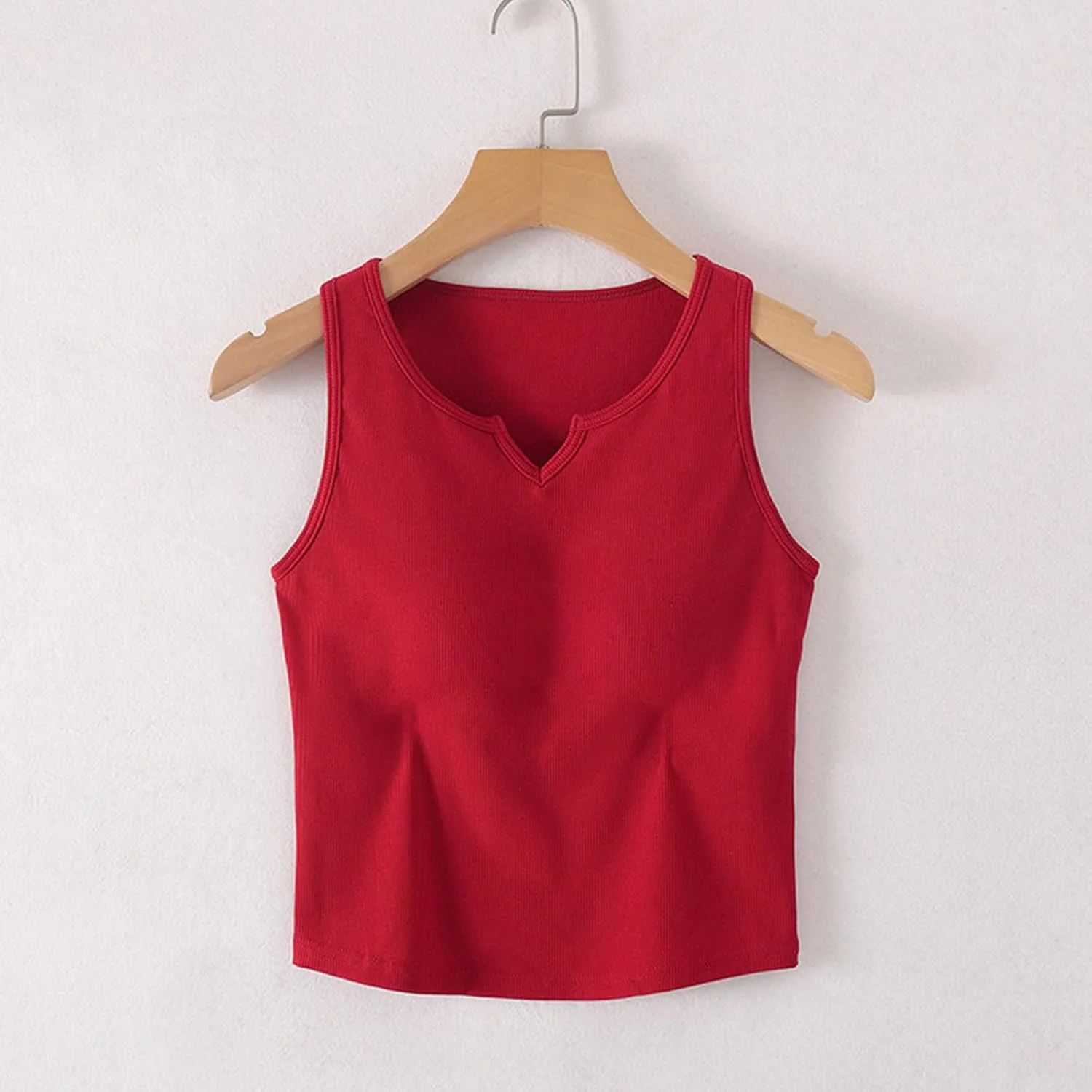 Womens Tank Top Built in Bra Notch V Neck Smooth Soft Lightweight Crop Smooth Athletic Workout Yoga Tanks Undershirt