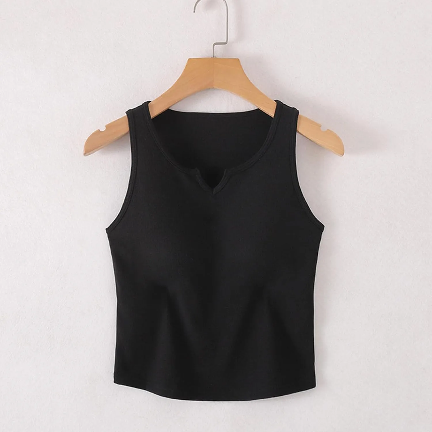 Womens Tank Top Built in Bra Notch V Neck Smooth Soft Lightweight Crop Smooth Athletic Workout Yoga Tanks Undershirt