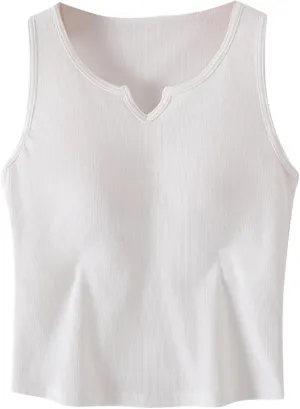 Womens Tank Top Built in Bra Notch V Neck Smooth Soft Lightweight Crop Smooth Athletic Workout Yoga Tanks Undershirt