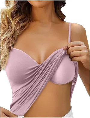 Womens Tank Tops Built in Bra Sexy V Neck Spaghetti Strap Tops Comfort Lightweight No Underwire Bra Tshirt Tees