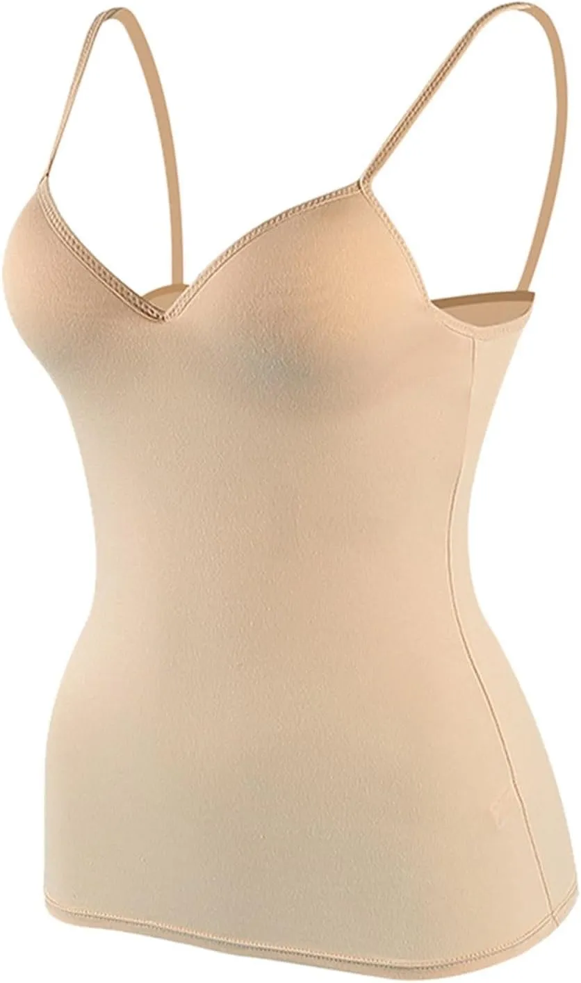 Womens Tank Tops Built in Bra Sexy V Neck Spaghetti Strap Tops Comfort Lightweight No Underwire Bra Tshirt Tees