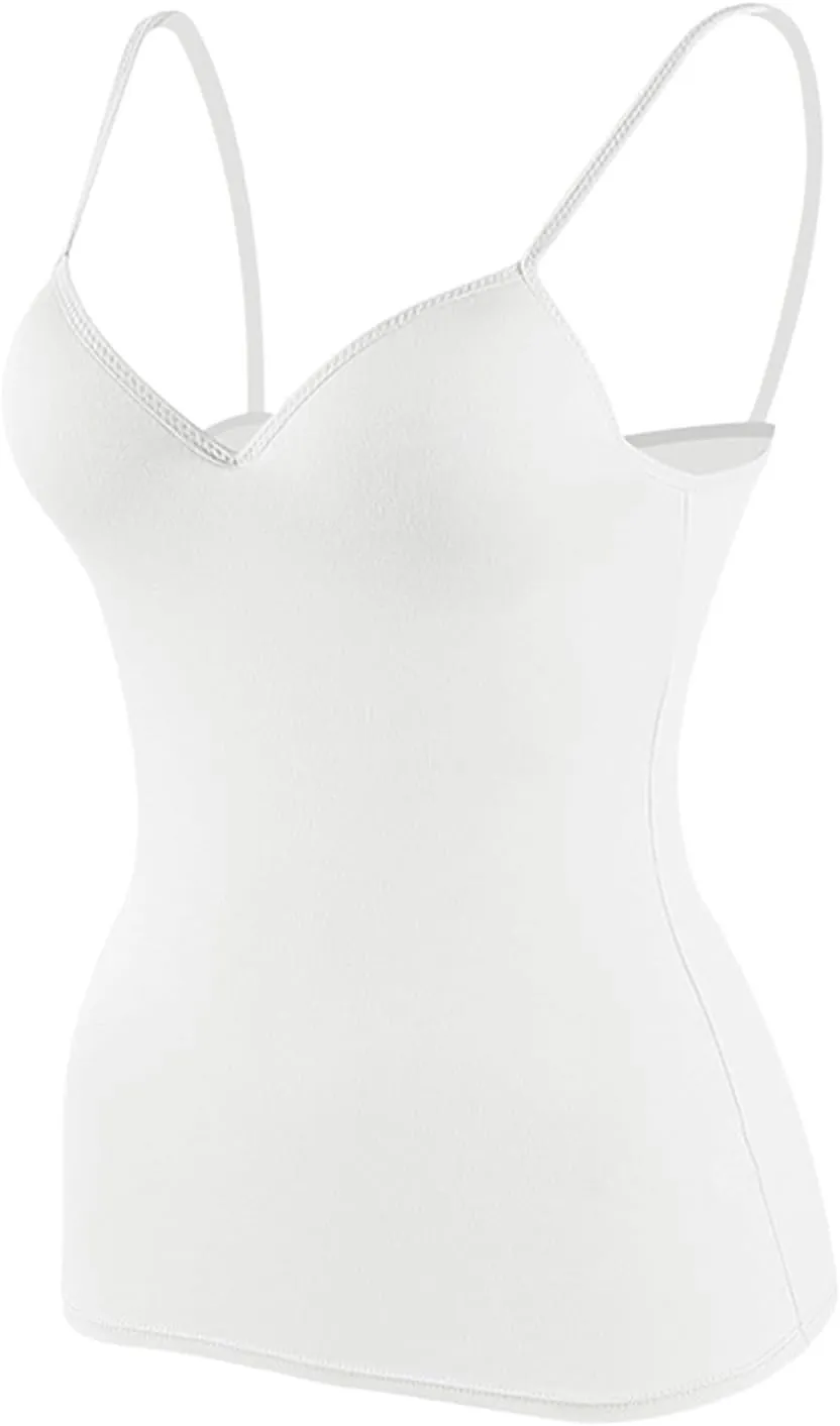 Womens Tank Tops Built in Bra Sexy V Neck Spaghetti Strap Tops Comfort Lightweight No Underwire Bra Tshirt Tees