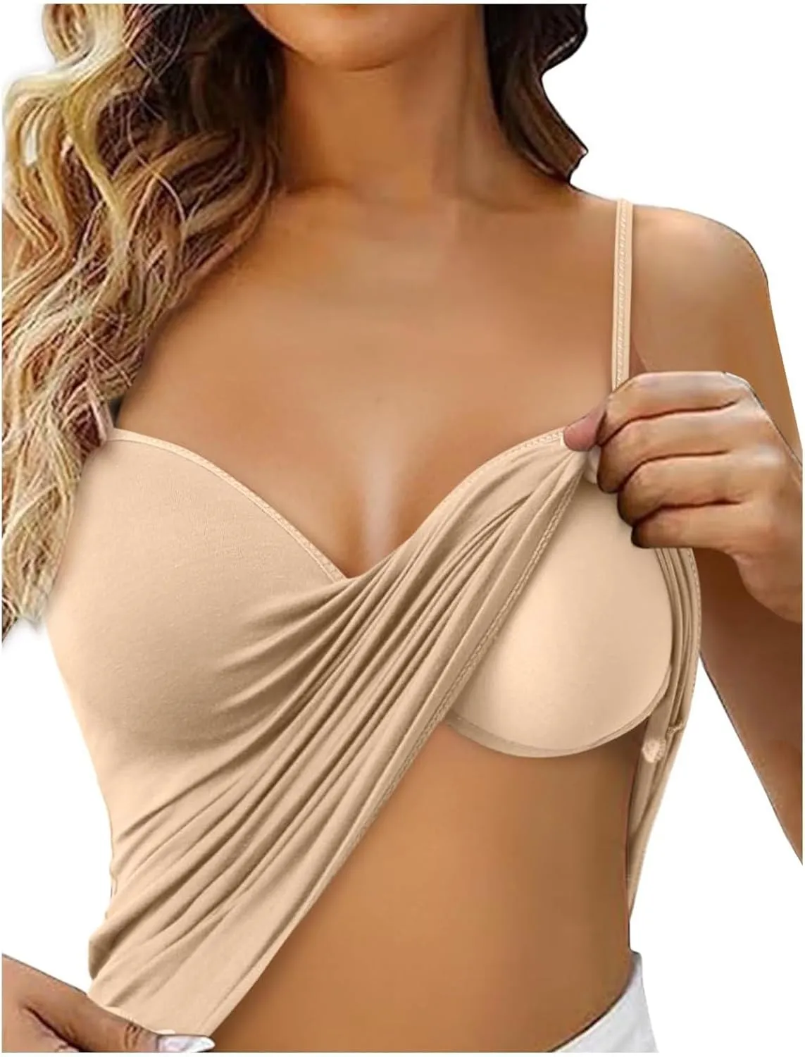 Womens Tank Tops Built in Bra Sexy V Neck Spaghetti Strap Tops Comfort Lightweight No Underwire Bra Tshirt Tees