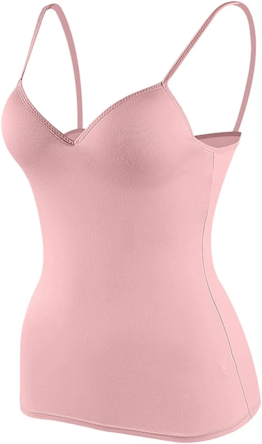 Womens Tank Tops Built in Bra Sexy V Neck Spaghetti Strap Tops Comfort Lightweight No Underwire Bra Tshirt Tees