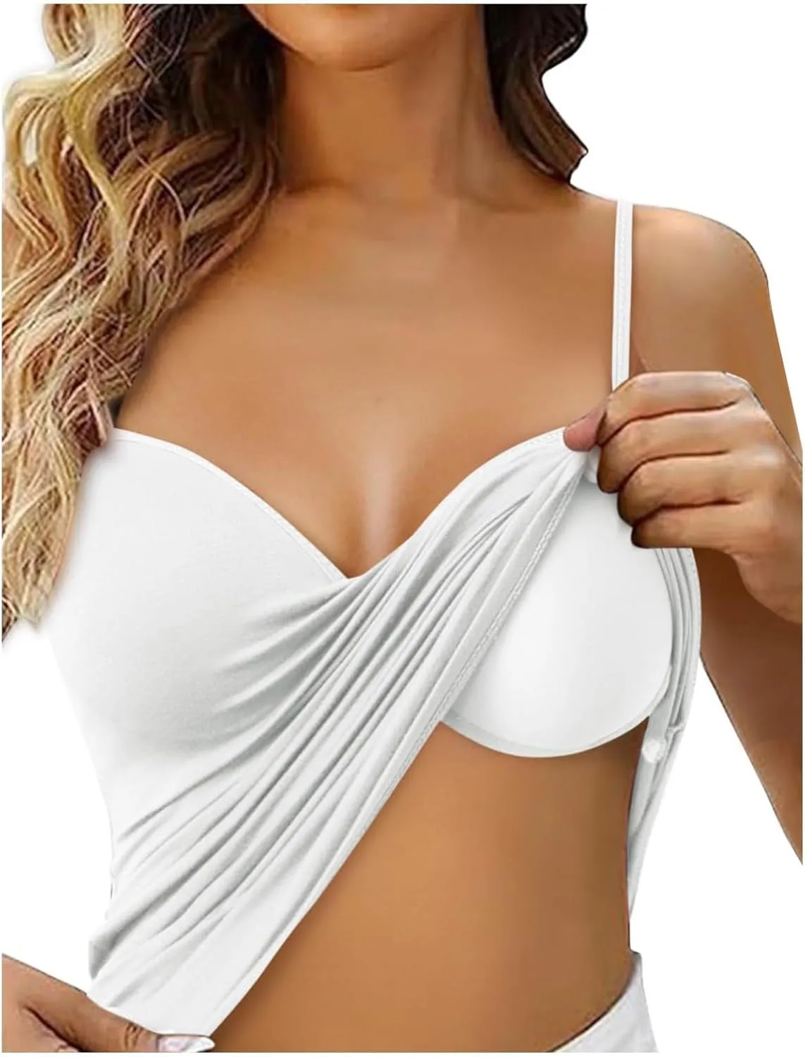 Womens Tank Tops Built in Bra Sexy V Neck Spaghetti Strap Tops Comfort Lightweight No Underwire Bra Tshirt Tees