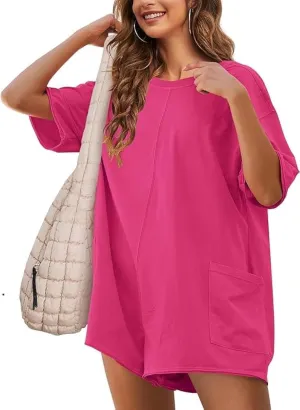 Women's Tee Rompers One Piece Short Sleeve Casual Athletic Overalls Workout Hot Shot Jumpsuits
