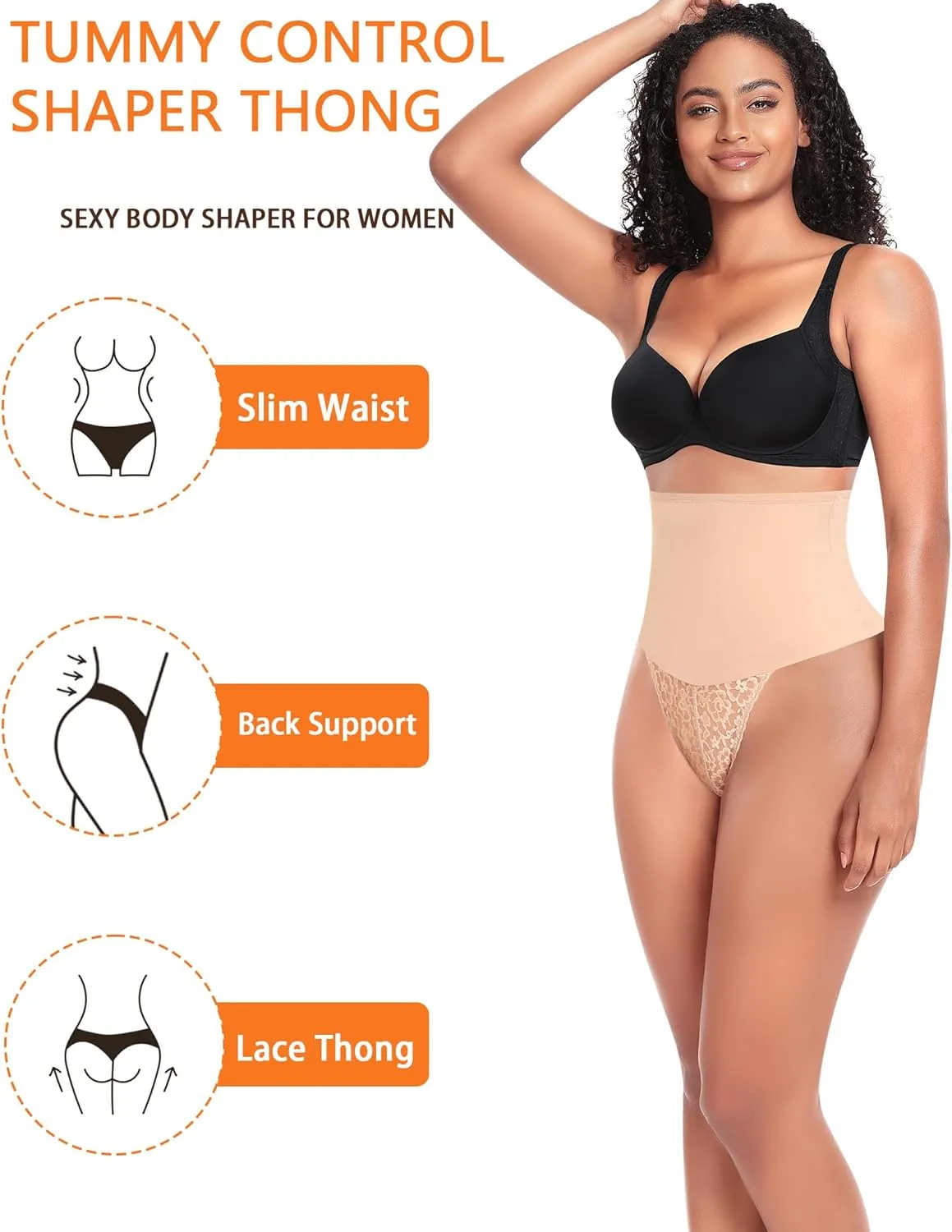 Womens Thong Shapewear Mid to High Waisted Shaper Thong WN0017
