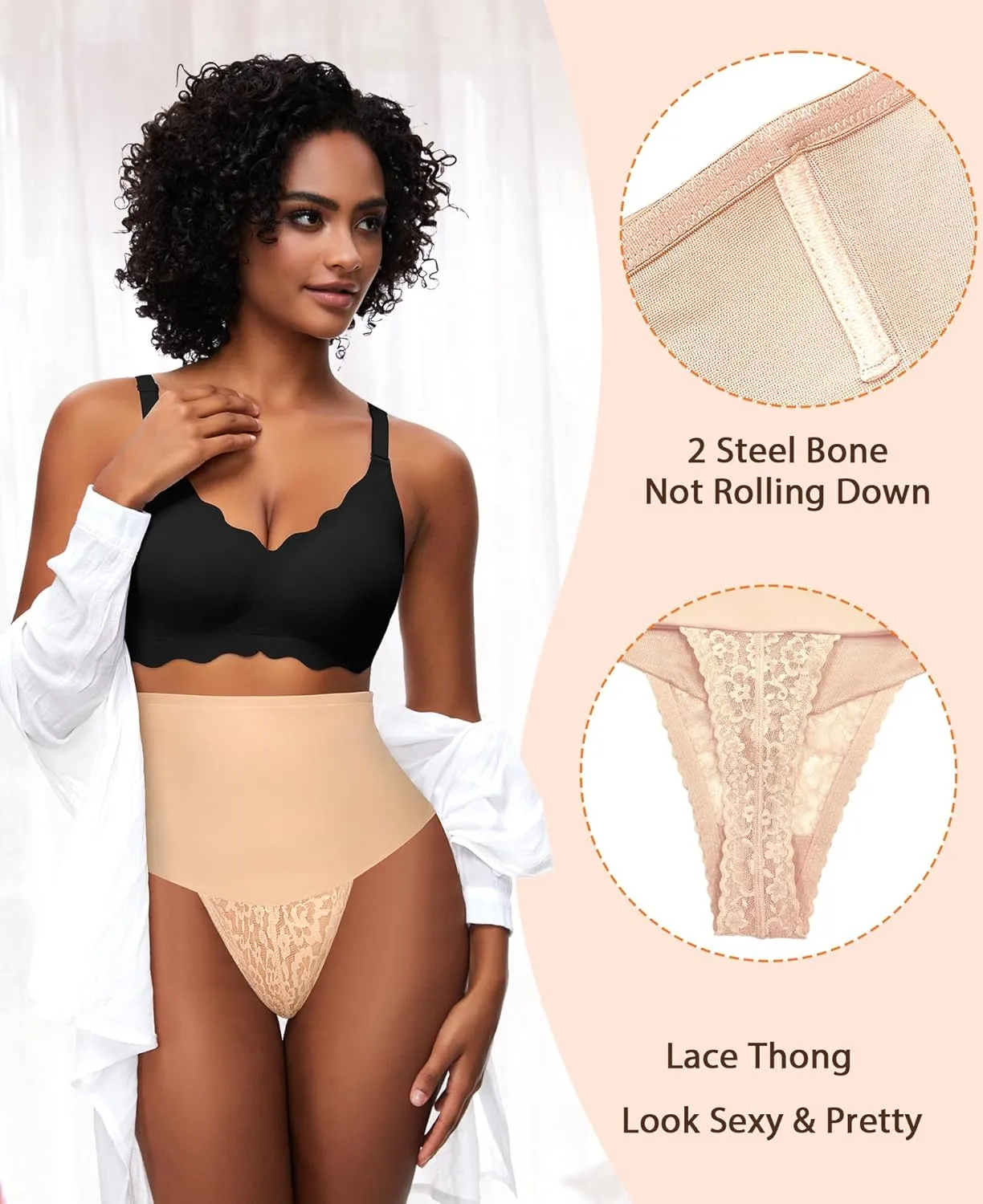 Womens Thong Shapewear Mid to High Waisted Shaper Thong WN0017