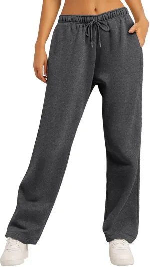 Women's Wide Leg Sweatpants Fleece Lined Baggy Straight Leg Lounge Pants Spring Fall Outfits Athletic Joggers