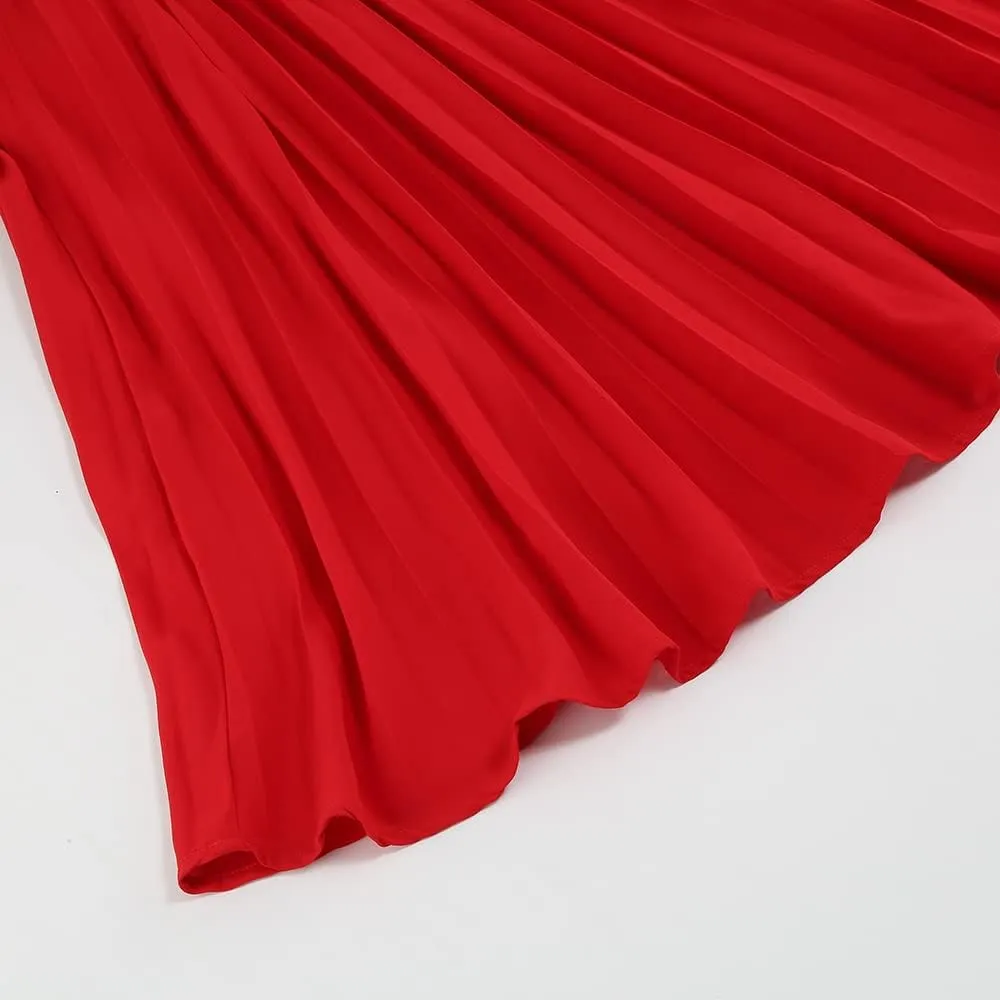Womens Wrap V Neck Maxi Dress Long Sleeve A Line Pleated Flowy Dress Wedding Guest Dress
