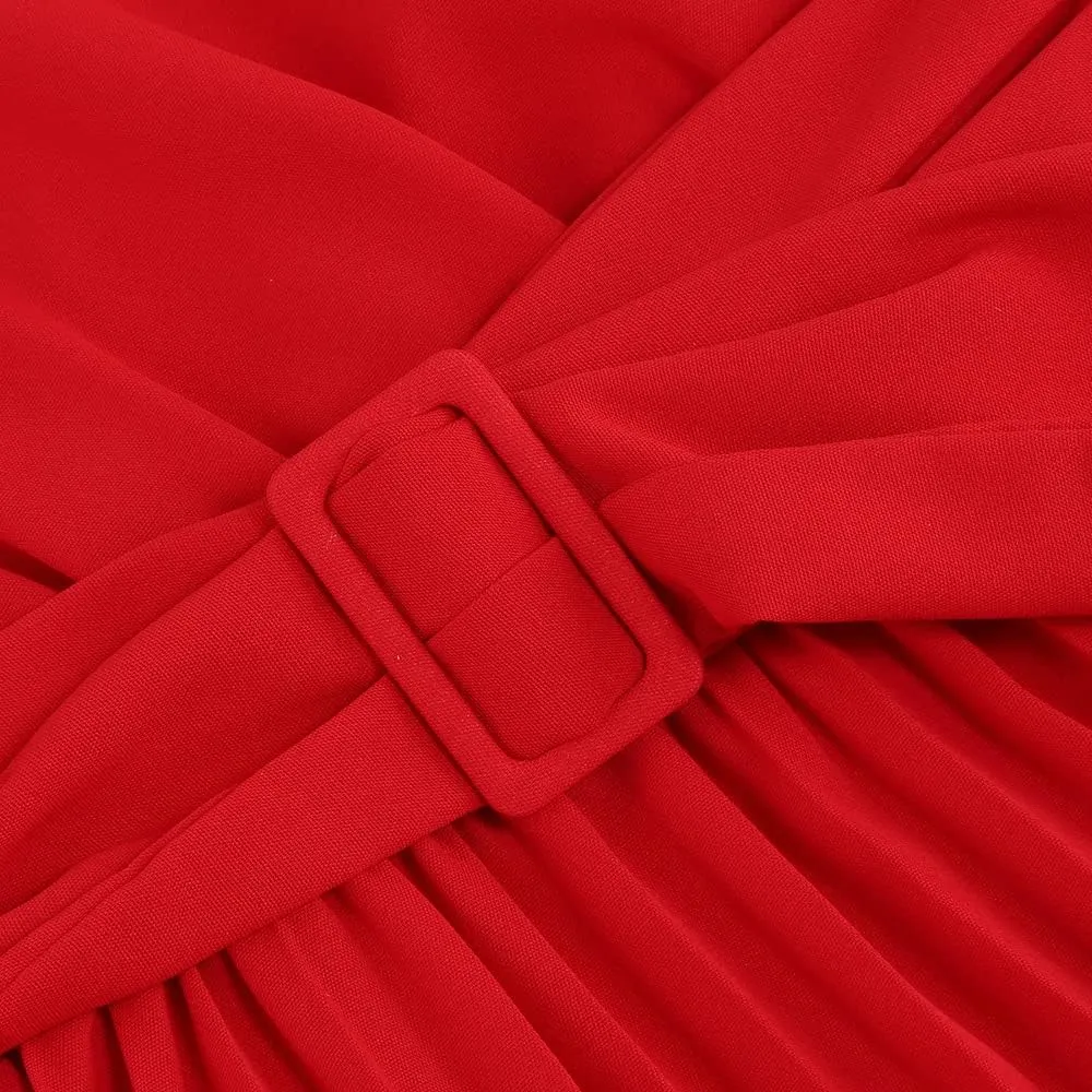 Womens Wrap V Neck Maxi Dress Long Sleeve A Line Pleated Flowy Dress Wedding Guest Dress