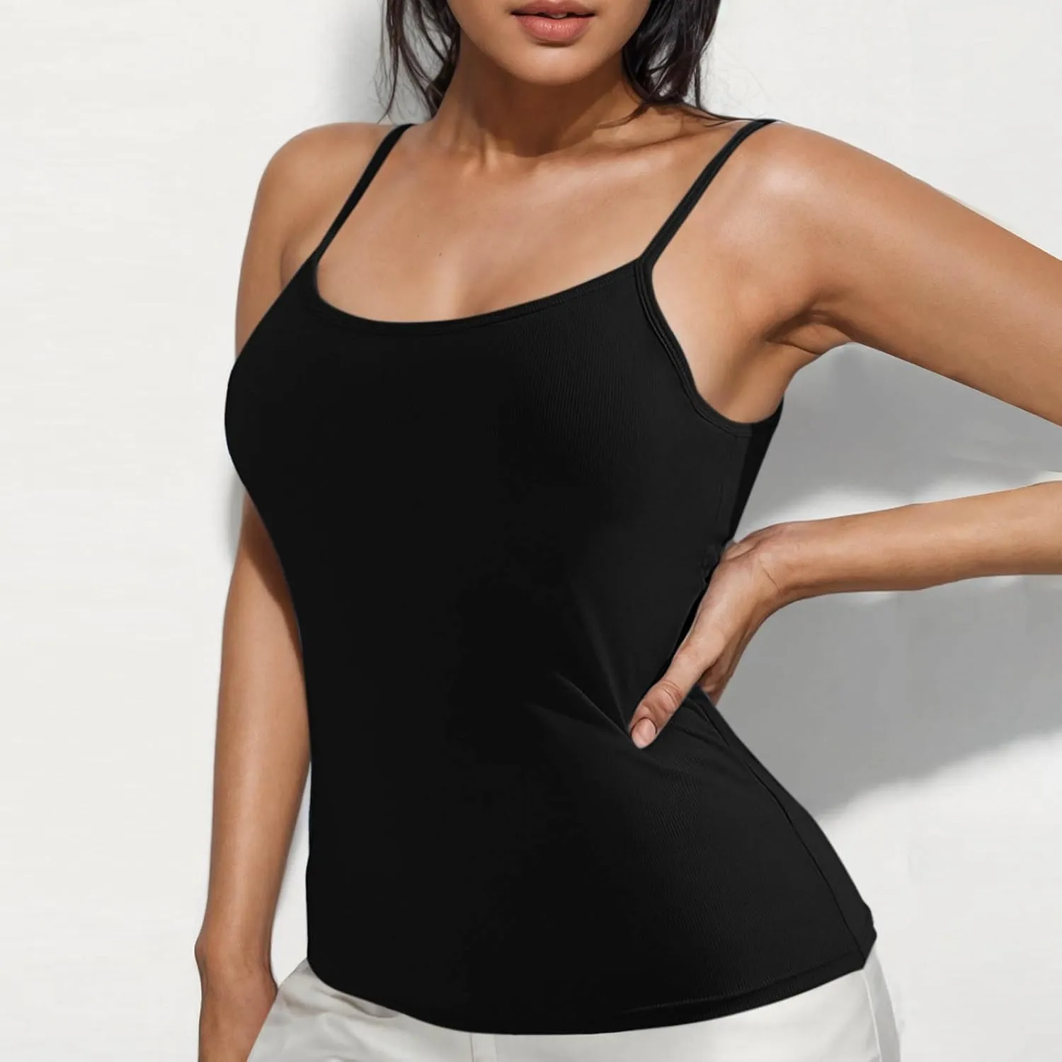 Women's Yoga Tank Tops Casual Spaghetti Strap Smooth Tanks Solid Color Lounge Smooth Soft Athletic Undershirts