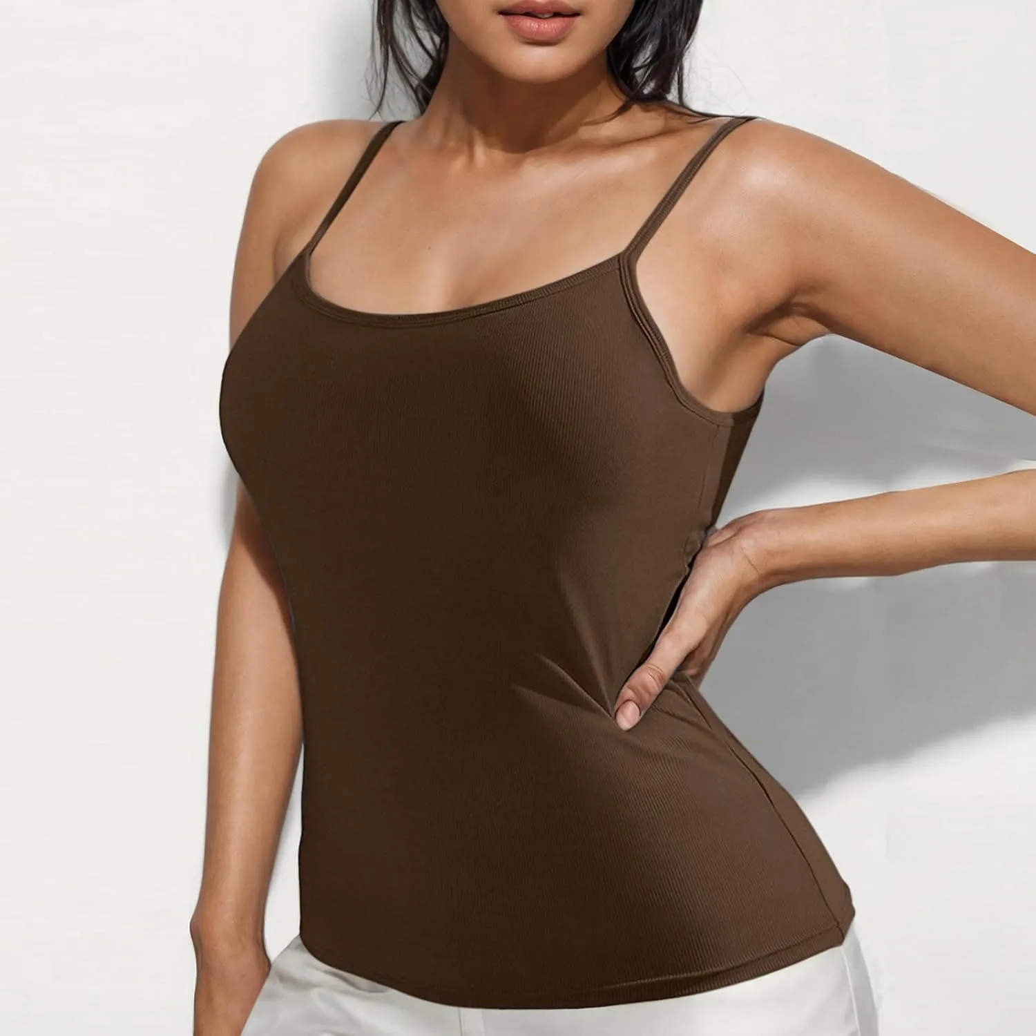 Women's Yoga Tank Tops Casual Spaghetti Strap Smooth Tanks Solid Color Lounge Smooth Soft Athletic Undershirts