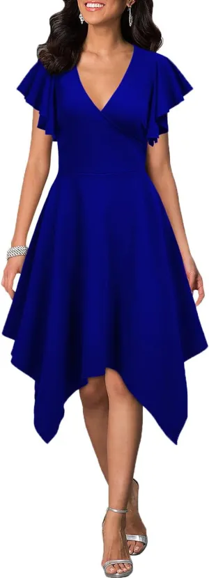 WOOSEA Women's Deep V Neck Formal Dress Hem Asymmetrical A Line Party Cocktail Dress