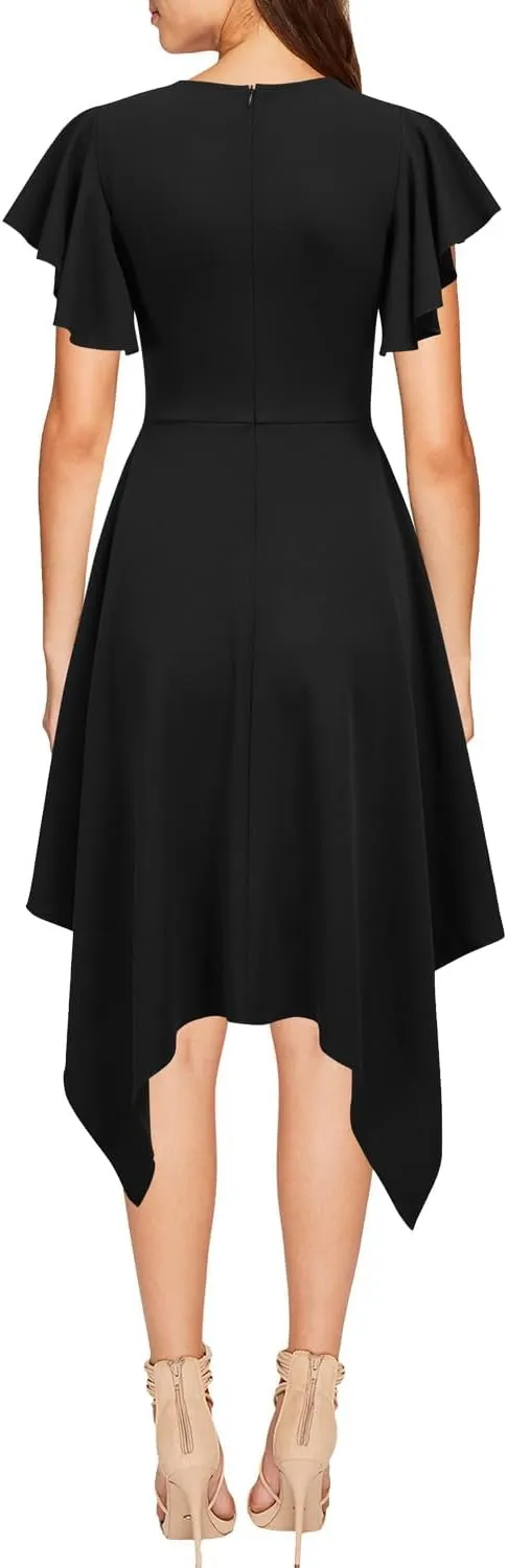 WOOSEA Women's Deep V Neck Formal Dress Hem Asymmetrical A Line Party Cocktail Dress