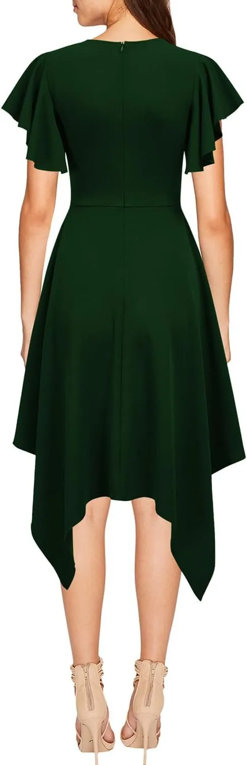 WOOSEA Women's Deep V Neck Formal Dress Hem Asymmetrical A Line Party Cocktail Dress