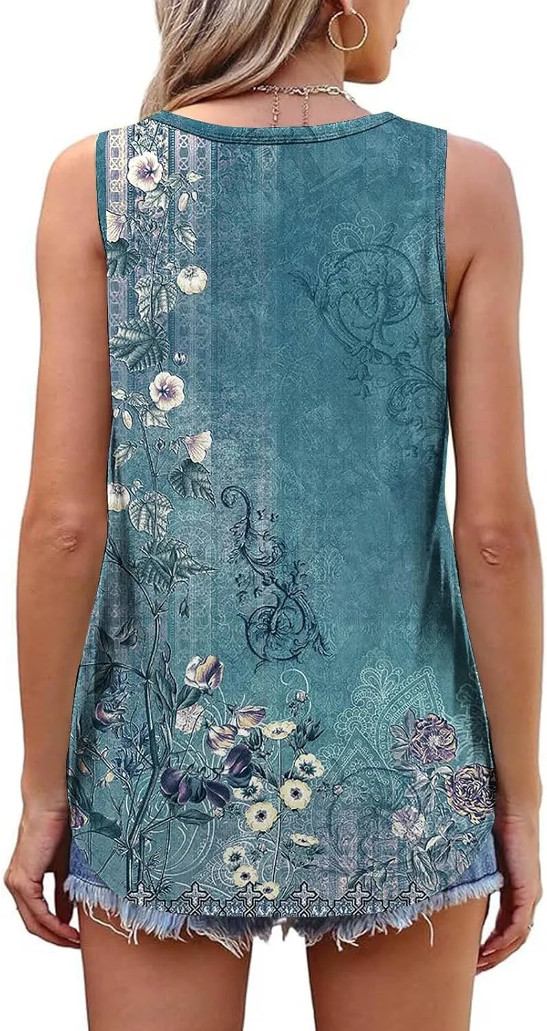 Workout Tops for Women Neck Short Sleeved 2D Printed Casual Loose and Versatile Vest Basic Racerback Slim Tops 2025