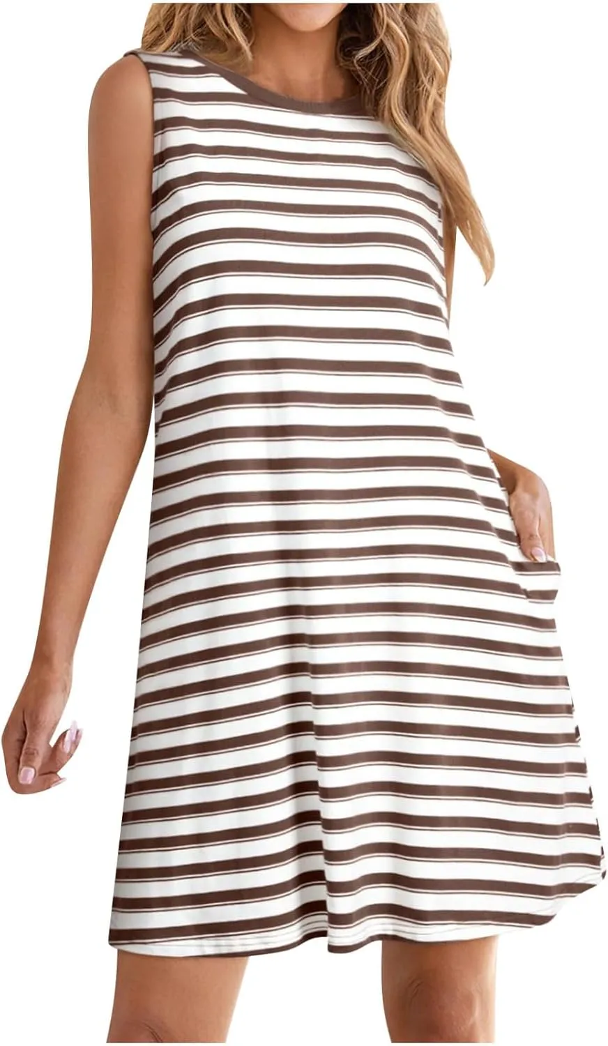 Xiaojmake Women Maternity Dress Loose Striped T-Shirt Dress Sleeveless Crewneck Tank Dress Casual Beach Sundress with Pockets