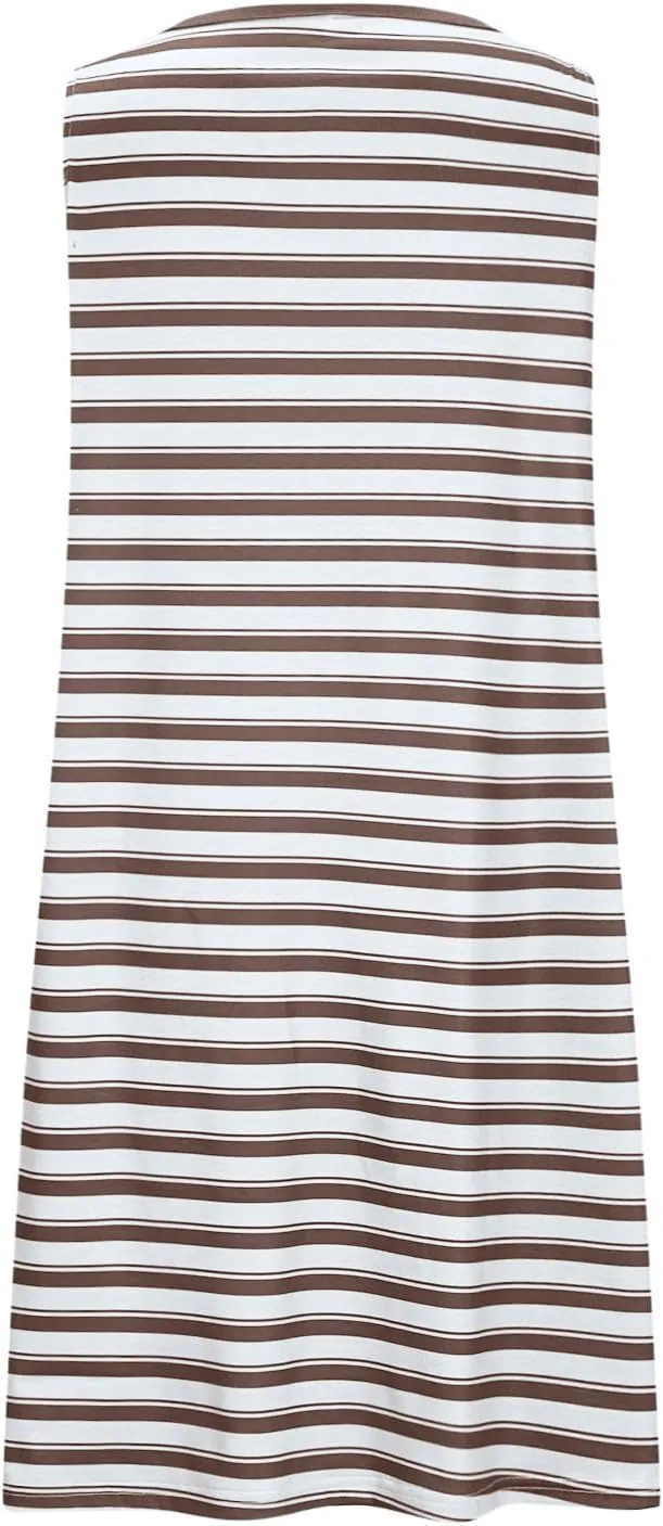 Xiaojmake Women Maternity Dress Loose Striped T-Shirt Dress Sleeveless Crewneck Tank Dress Casual Beach Sundress with Pockets