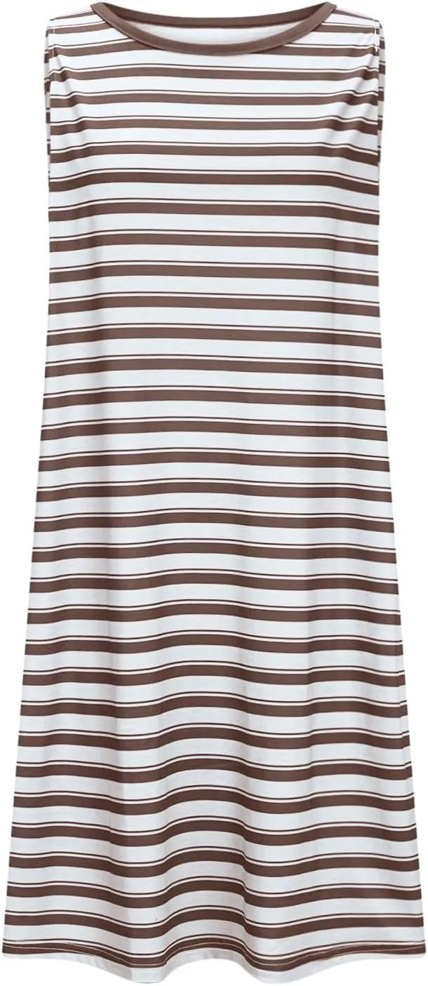 Xiaojmake Women Maternity Dress Loose Striped T-Shirt Dress Sleeveless Crewneck Tank Dress Casual Beach Sundress with Pockets