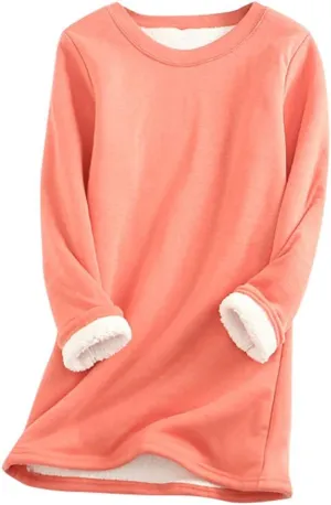 YRAETENM Fleece Sweatshirts for Women Winter Warm Sherpa Lined Crewneck Pullover Loungewear Soft Comfy Long Sleeve Tunic Tops