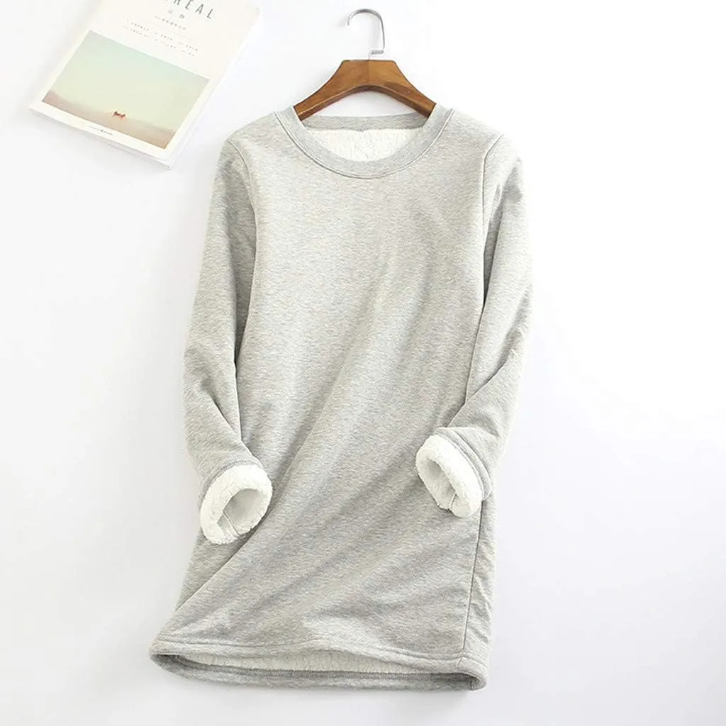YRAETENM Fleece Sweatshirts for Women Winter Warm Sherpa Lined Crewneck Pullover Loungewear Soft Comfy Long Sleeve Tunic Tops